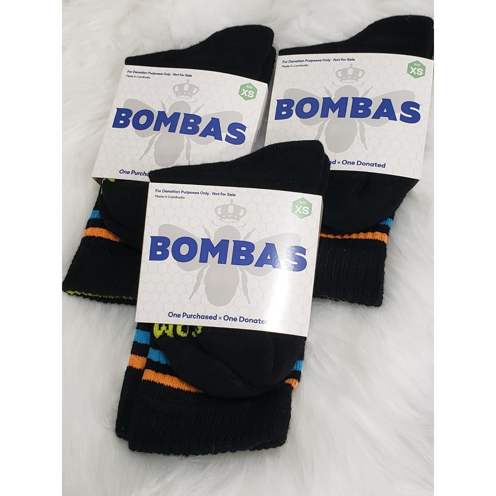 NEW BOMBAS Women's Youth Crew Socks Size XS Original Black Honeycomb Support